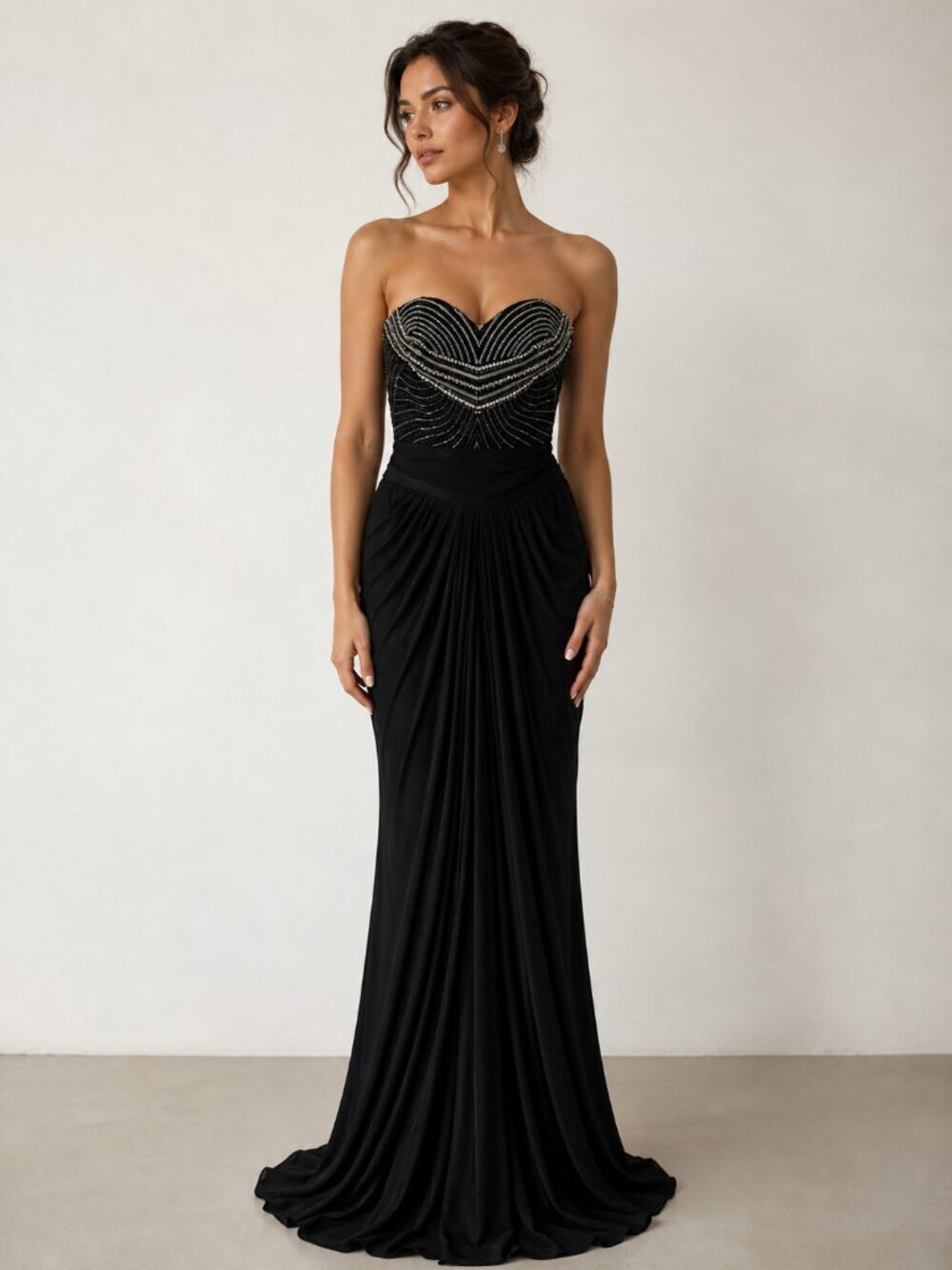Badgley Mischka Black Beaded SILK Evening Gown Prom Wedding Gala 8